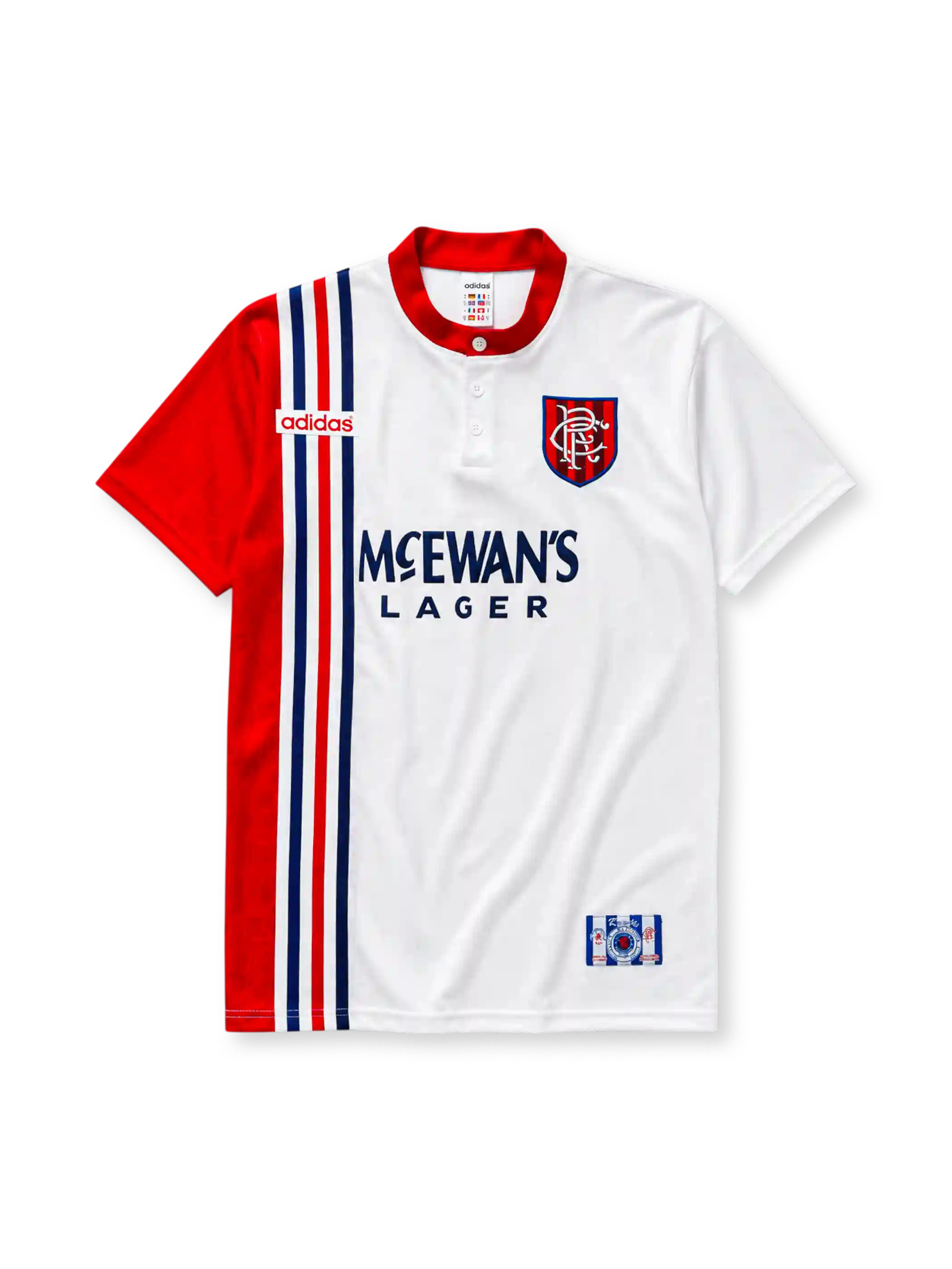 MCEWAN'S LAGER 스폰서 로고가 있는 레인저스 FC 1996/97 어웨이 레트로 유니폼