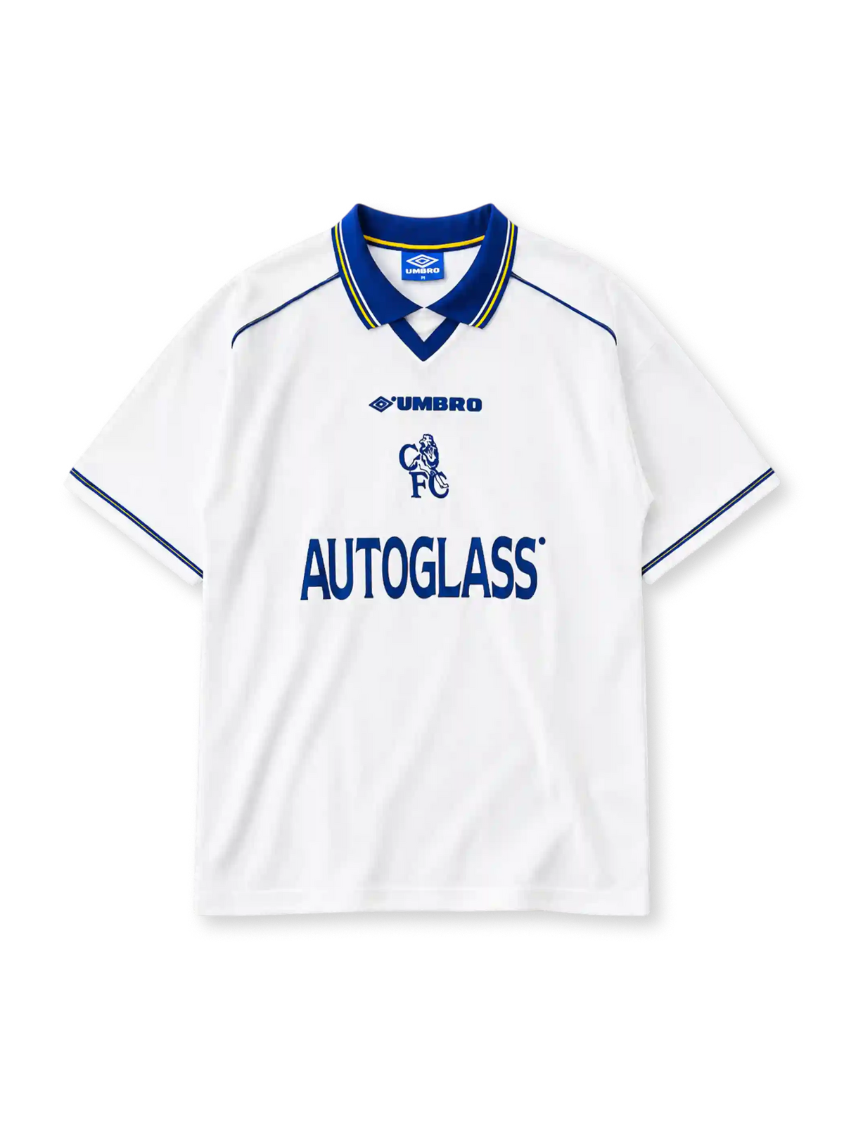 AUTOGLASS 스폰서 로고가 있는 첼시 1998-2000 어웨이 레트로 유니폼