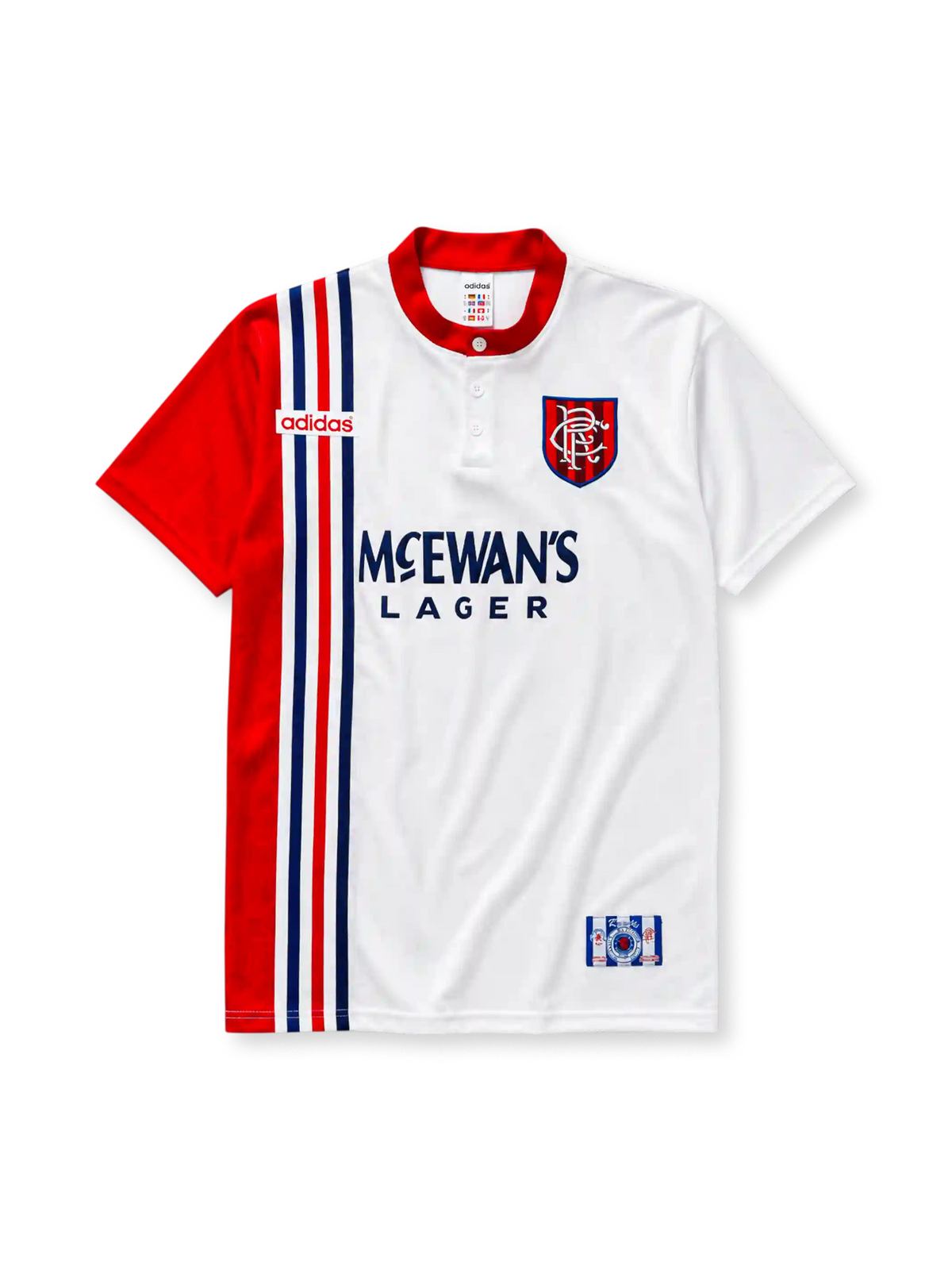MCEWAN'S LAGER 스폰서 로고가 있는 레인저스 FC 1996/97 어웨이 레트로 유니폼