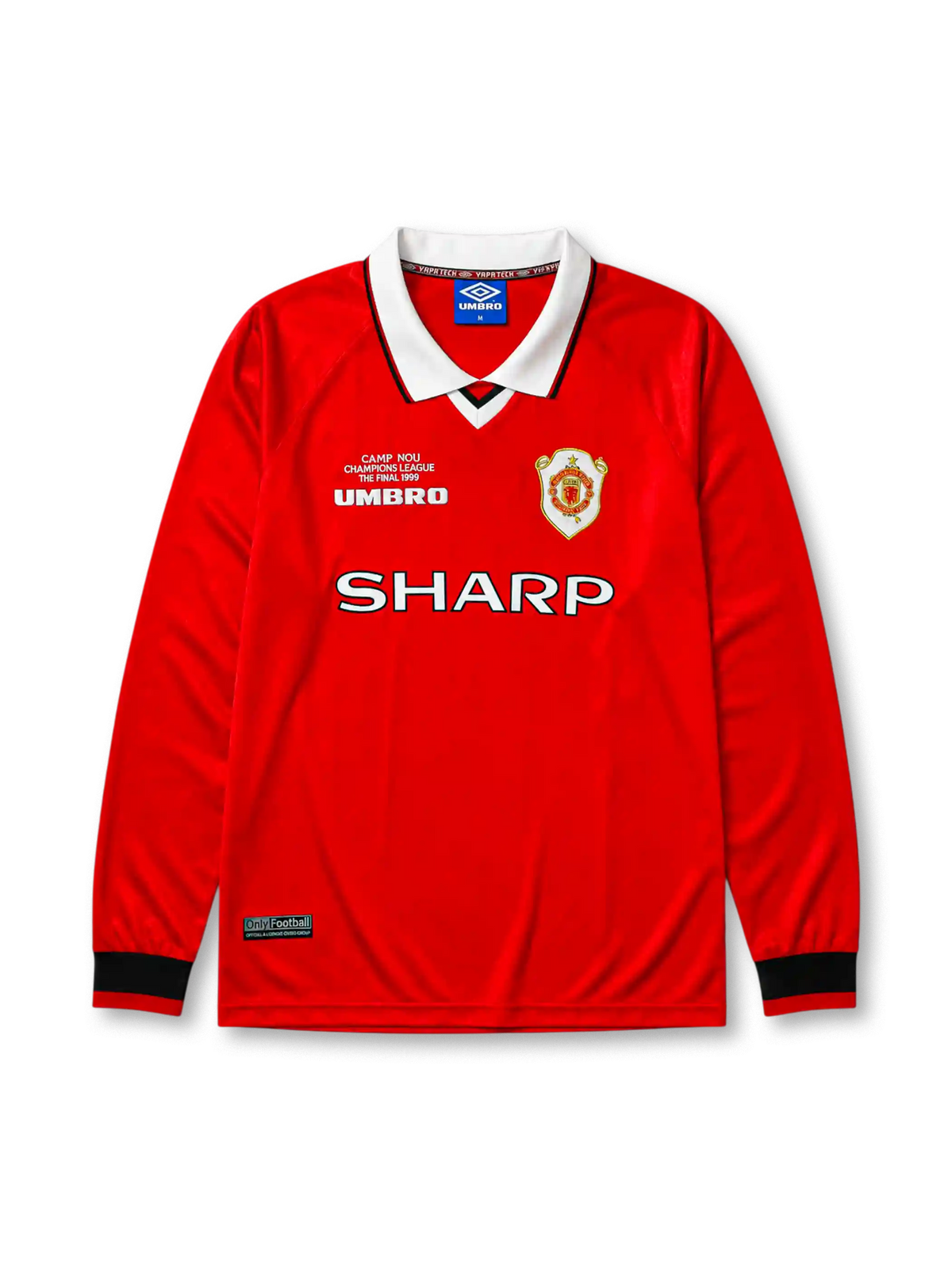 CAMP NOU THE FINAL 1999 자수가 있는 맨체스터 유나이티드 1999/2000 홈 레트로 유니폼