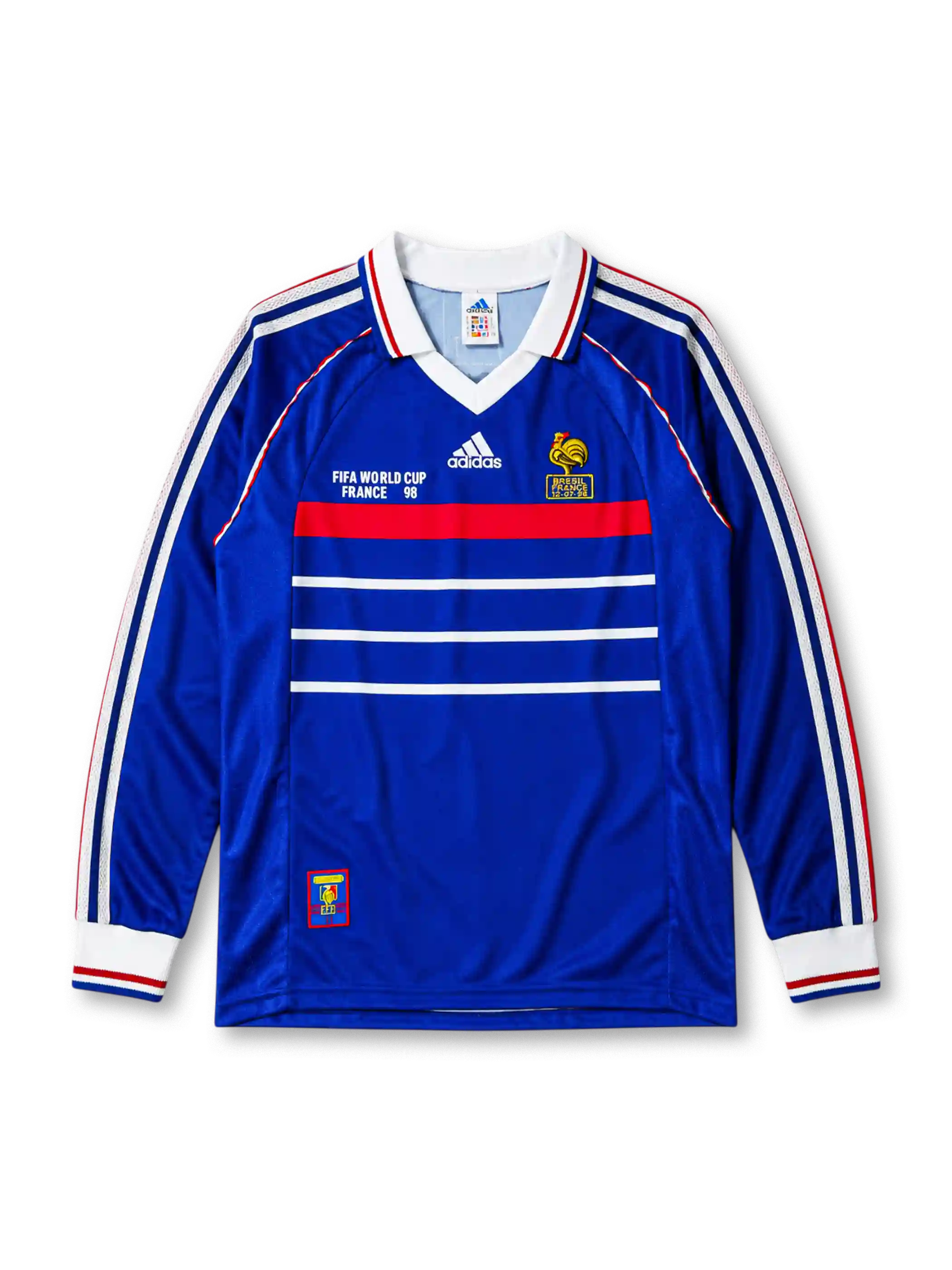 BRESIL FRANCE 12-07-98 기념 패치가 있는 프랑스 1998 월드컵 결승전 홈 레트로 유니폼