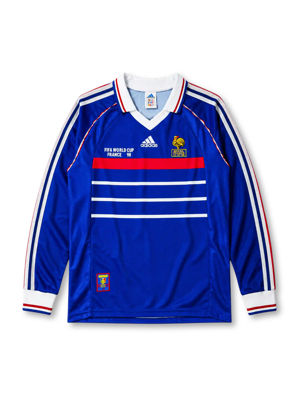 BRESIL FRANCE 12-07-98 기념 패치가 있는 프랑스 1998 월드컵 결승전 홈 레트로 유니폼